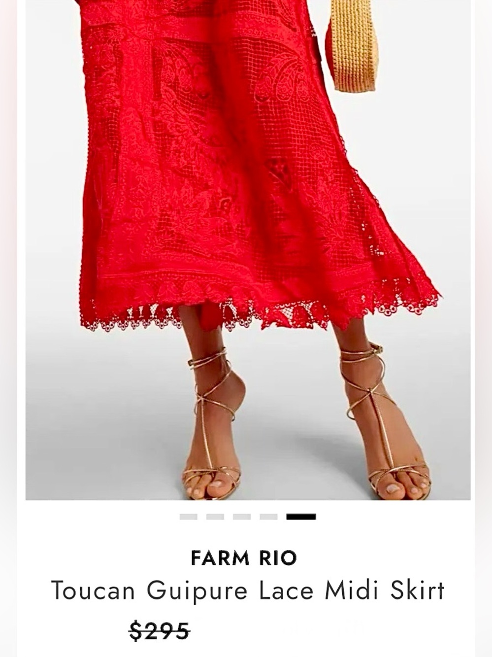 New FARM Rio Toucan Guipure Crochet Red Lace Midi Skirt Medium Cocktail Party - Picture 5 of 16